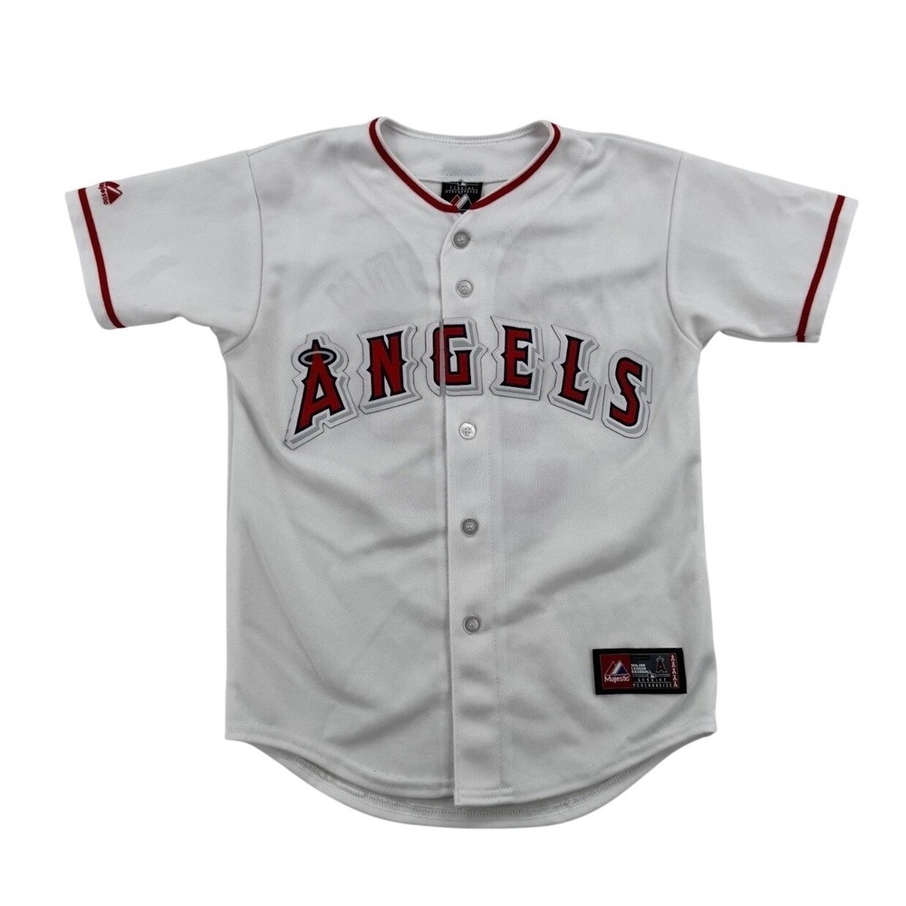 Majestic Baseball Jersey Kids Medium White Excellent Josh Hamilton 32 Angels
